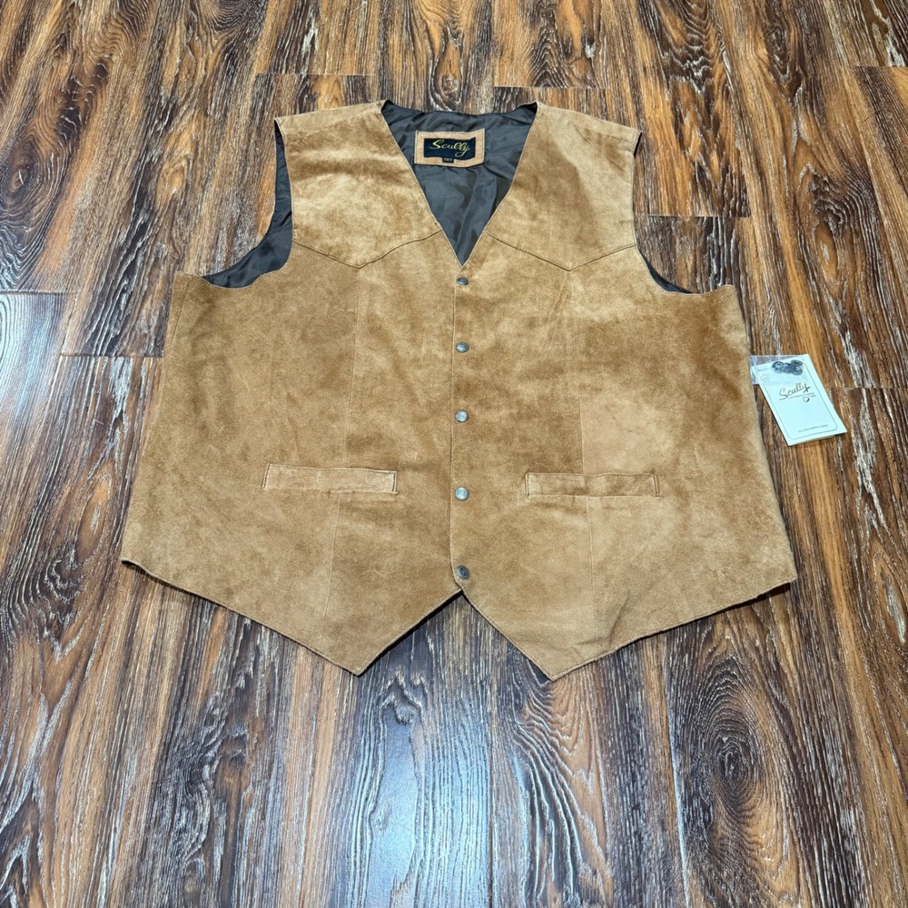 NEW Scully 3XT Suede Leather Vest Men Tan Western Boar Suede Star Button 507-212